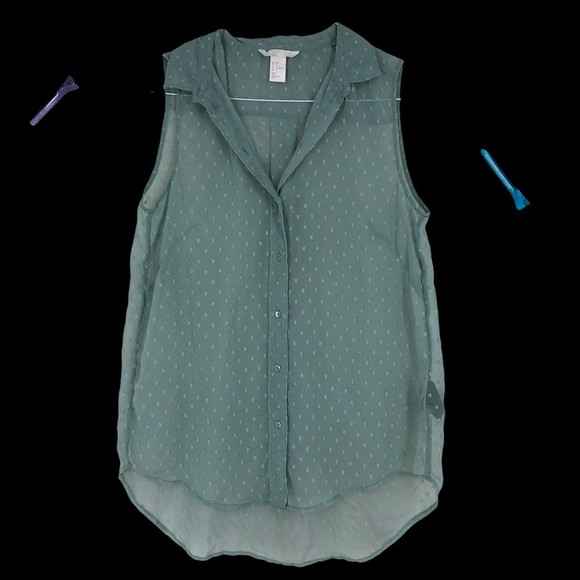 H&M Sheer Seafoam Green Sleeveless Tunic/Tank Top, Swiss Textured squares sz 6 - Picture 1 of 11